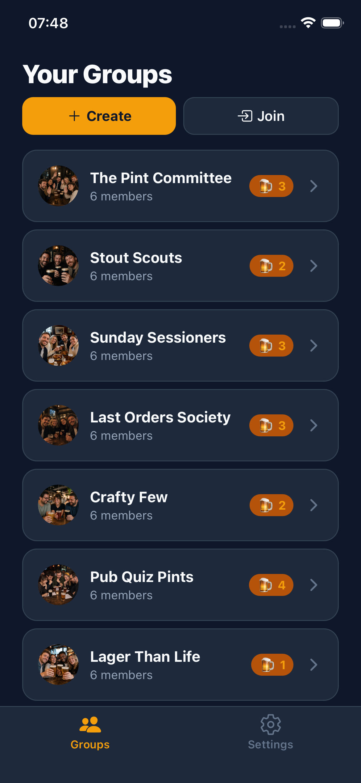 Pinters feed of pints from your mates